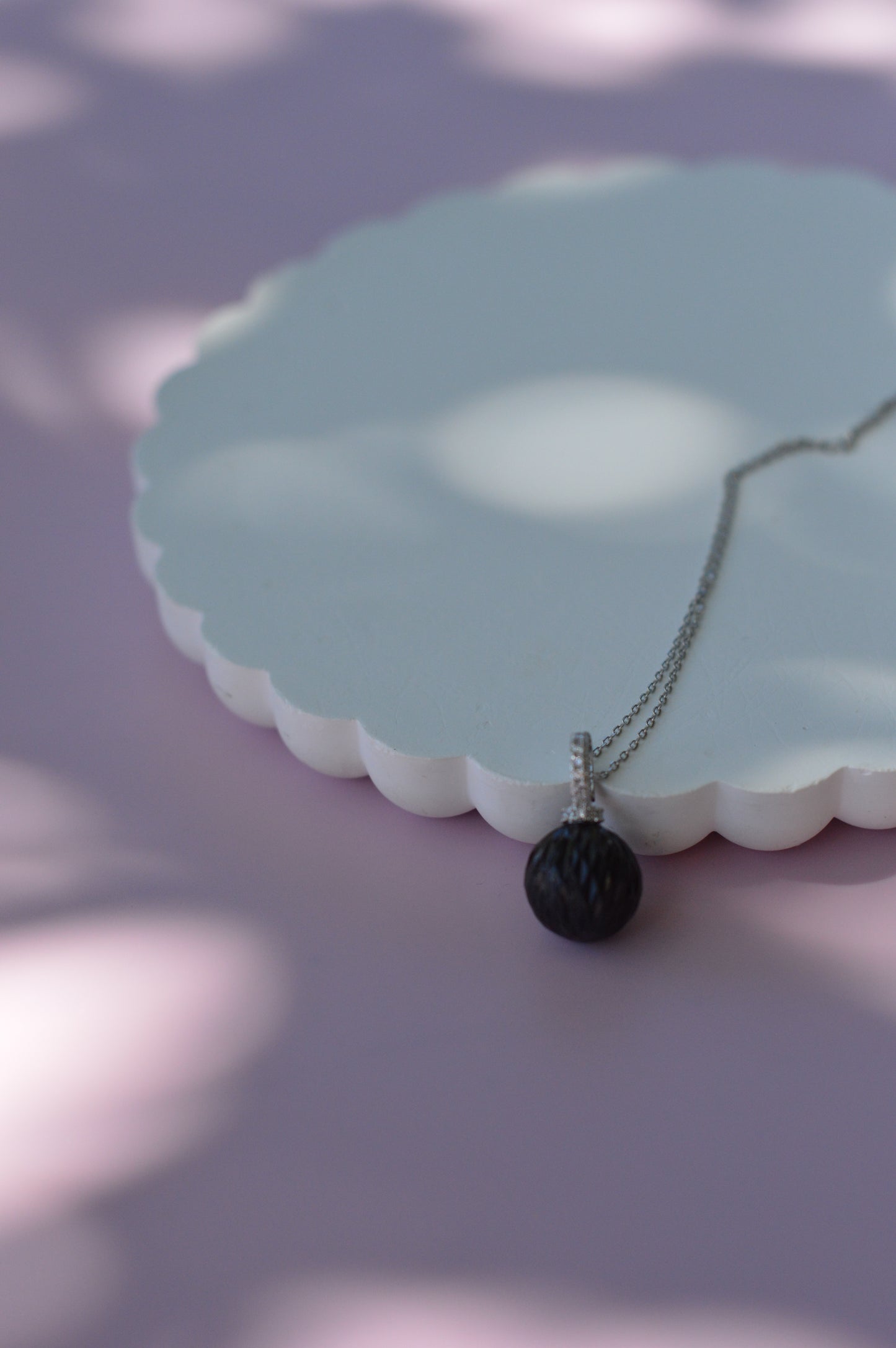 19" Tahitian Pearl Carved Necklace - Sterling Silver