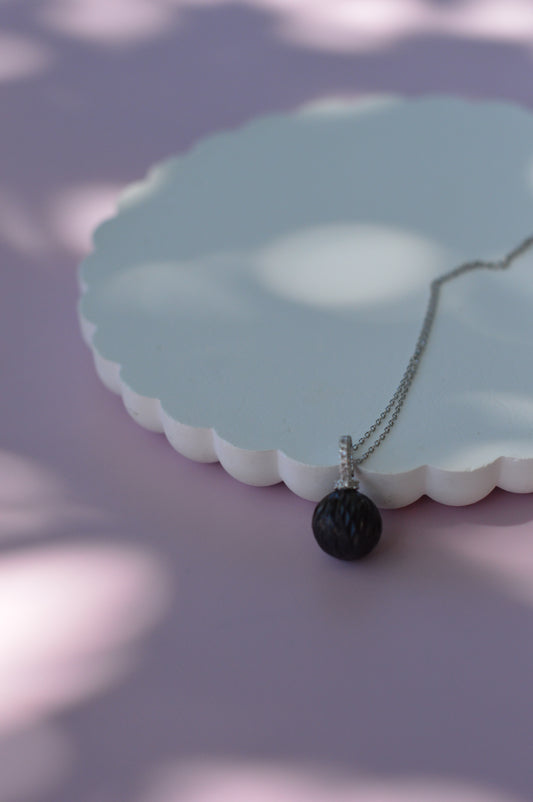 19" Tahitian Pearl Carved Necklace - Sterling Silver