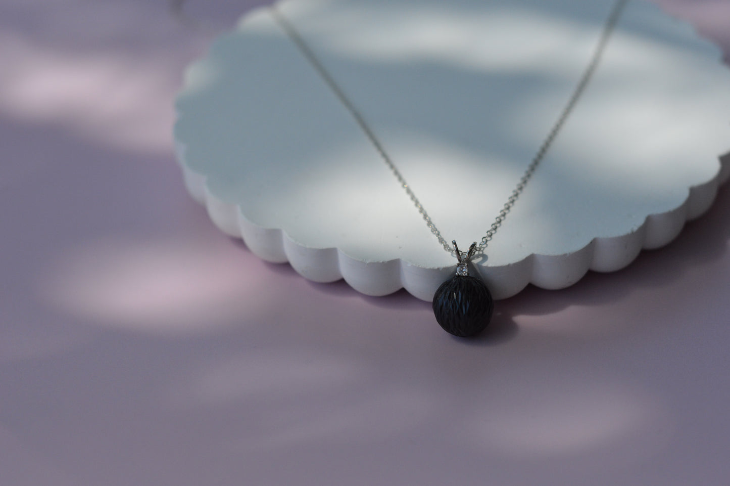 19.5" Tahitian Pearl Carved Necklace - Sterling Silver