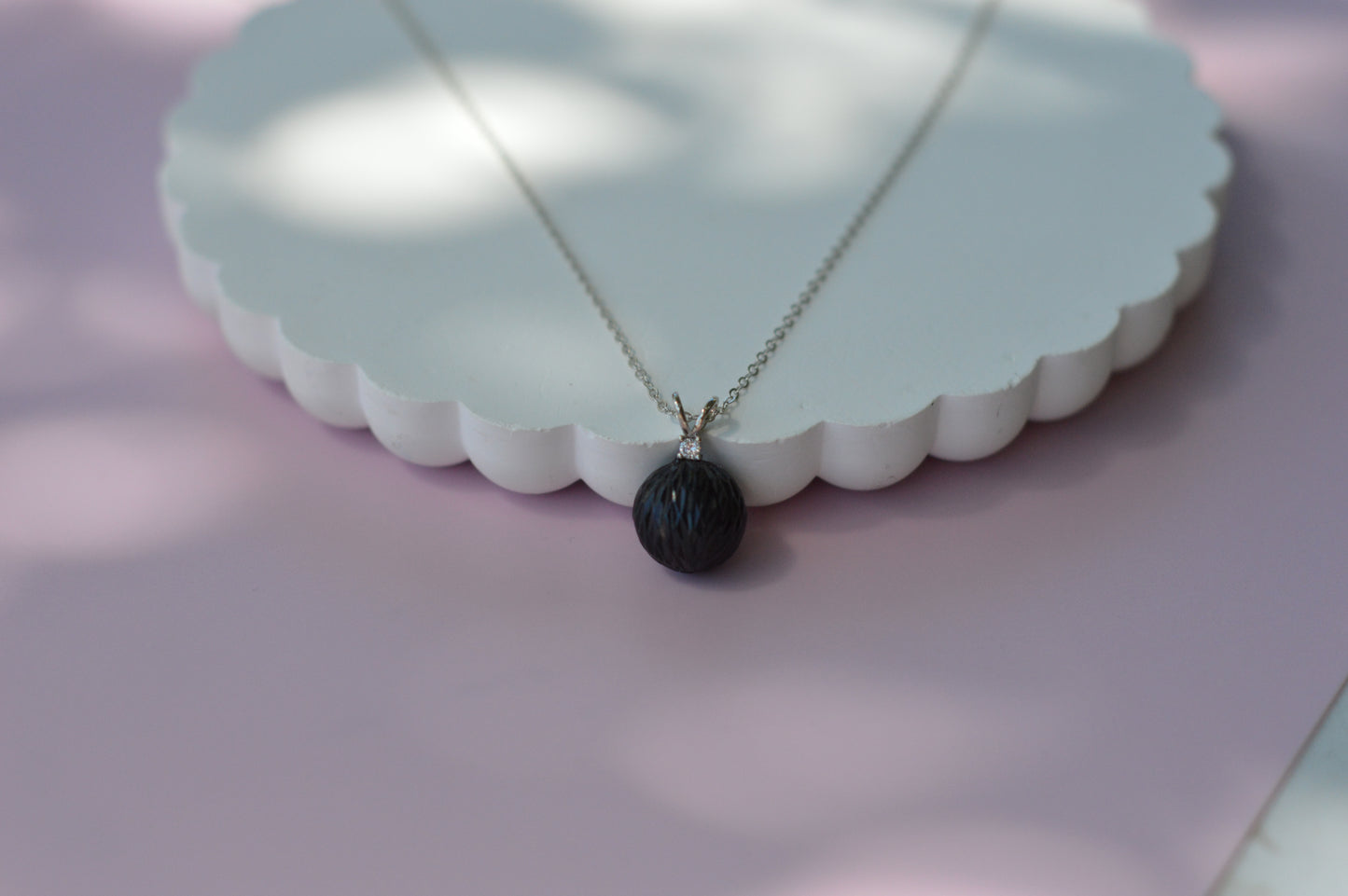 19.5" Tahitian Pearl Carved Necklace - Sterling Silver