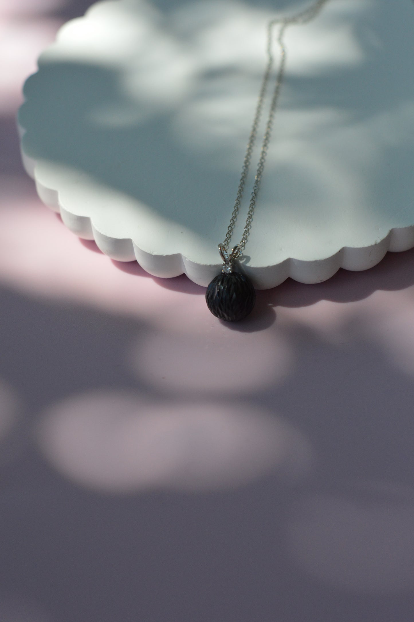 19.5" Tahitian Pearl Carved Necklace - Sterling Silver