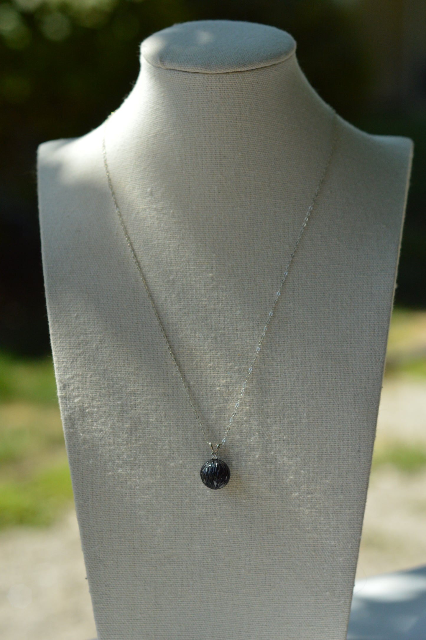 19.5" Tahitian Pearl Carved Necklace - Sterling Silver