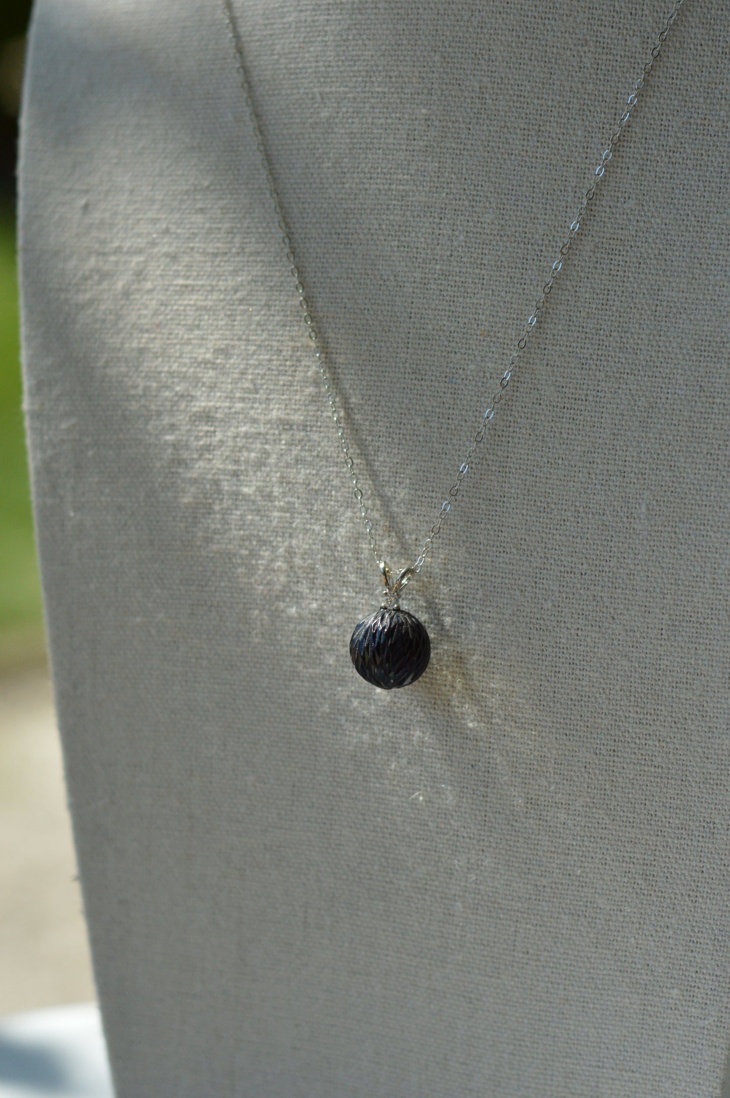 19.5" Tahitian Pearl Carved Necklace - Sterling Silver