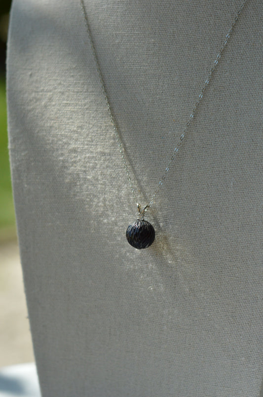 19.5" Tahitian Pearl Carved Necklace - Sterling Silver