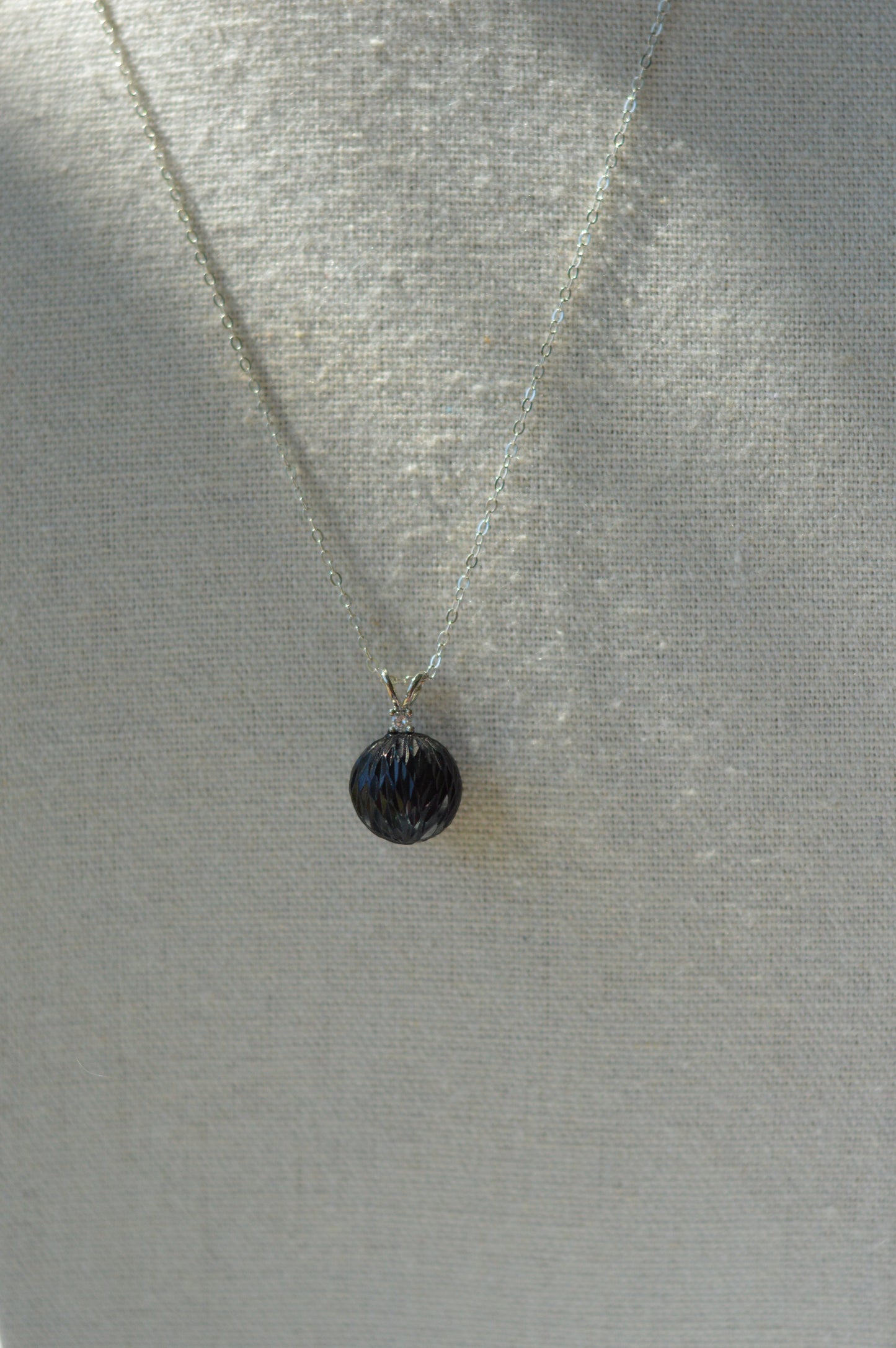 19.5" Tahitian Pearl Carved Necklace - Sterling Silver