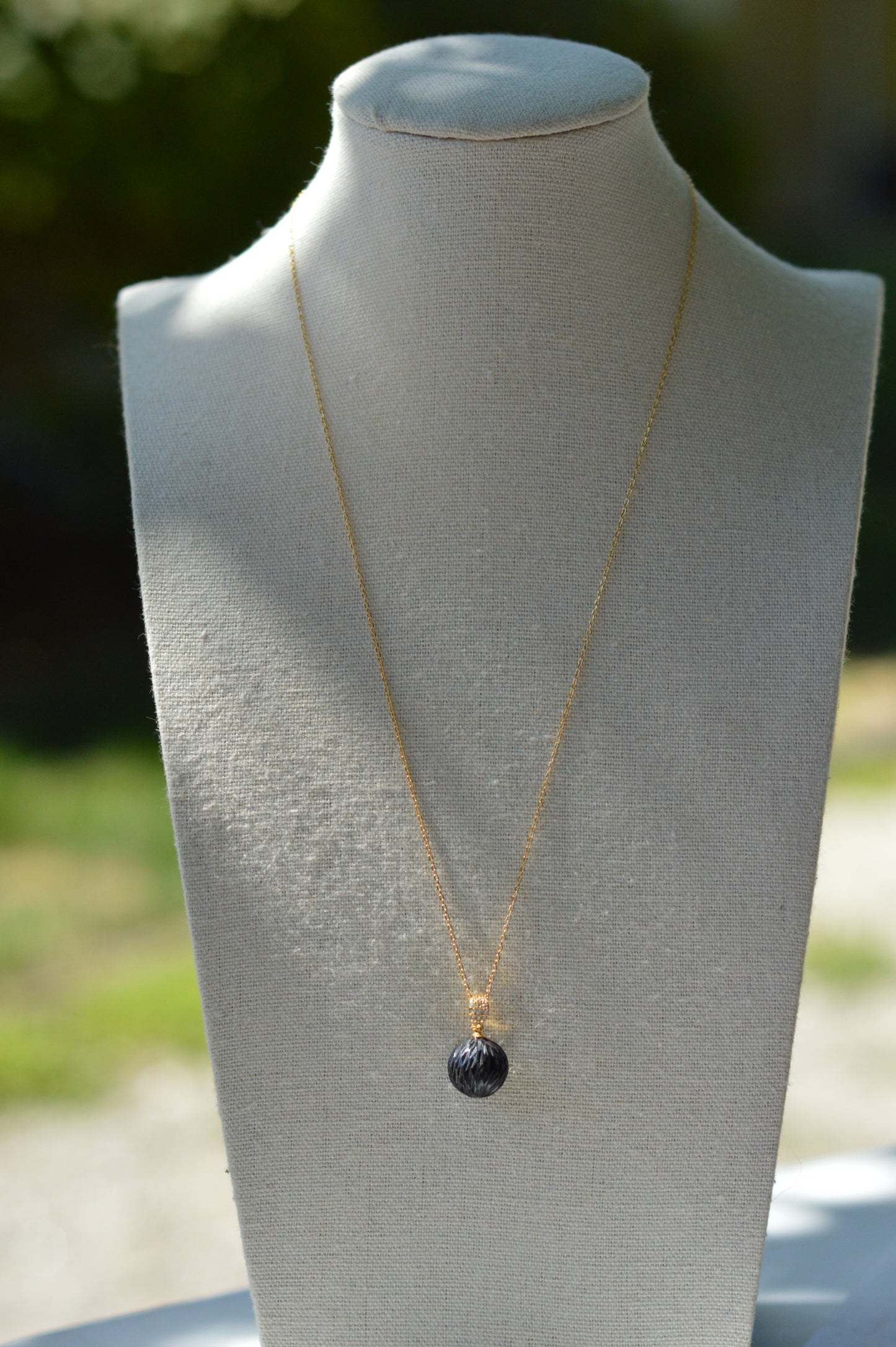 19.5" Tahitian Pearl Carved Necklace - Gold Plated Sterling Silver