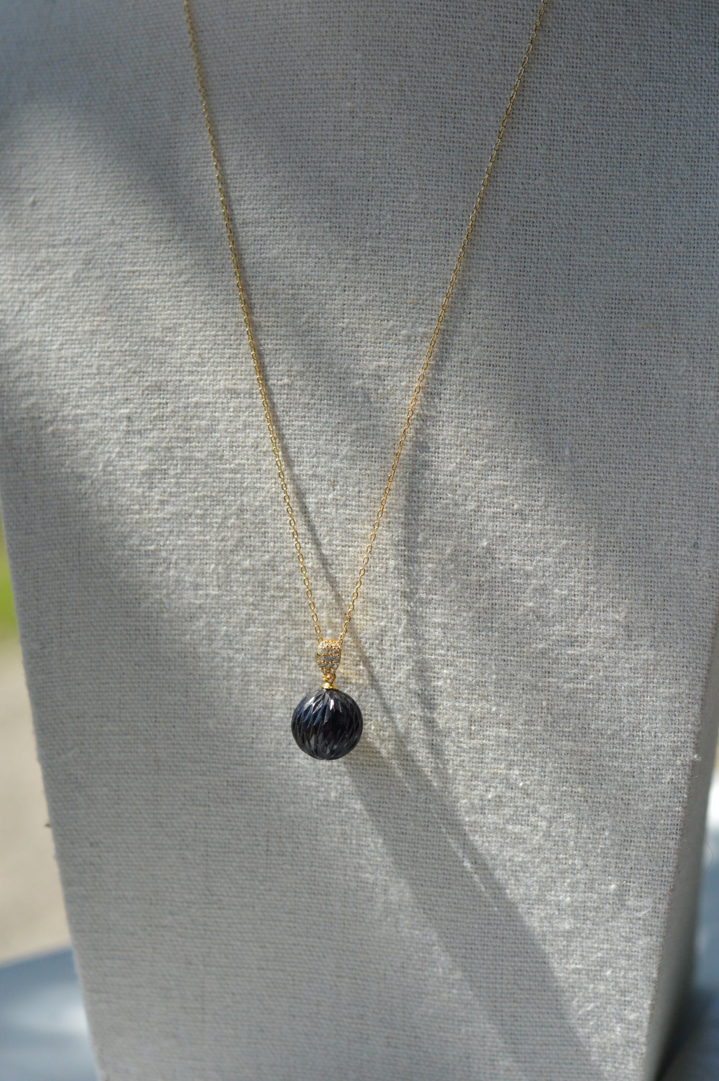 19.5" Tahitian Pearl Carved Necklace - Gold Plated Sterling Silver