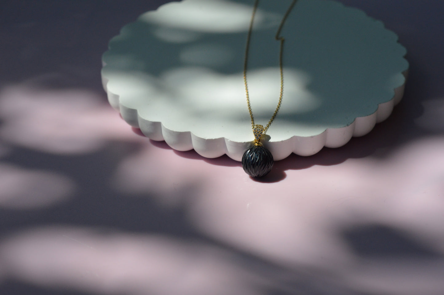 19.5" Tahitian Pearl Carved Necklace - Gold Plated Sterling Silver