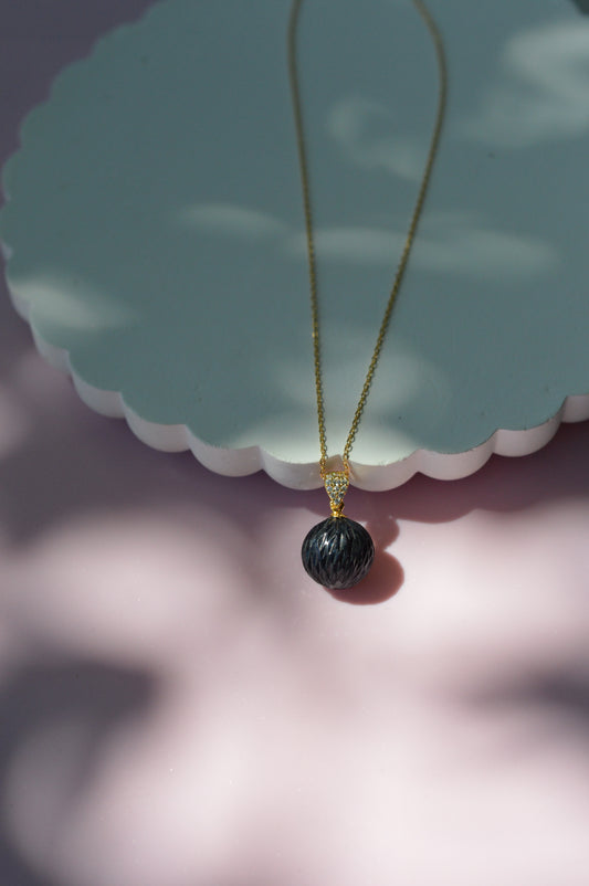 19.5" Tahitian Pearl Carved Necklace - Gold Plated Sterling Silver