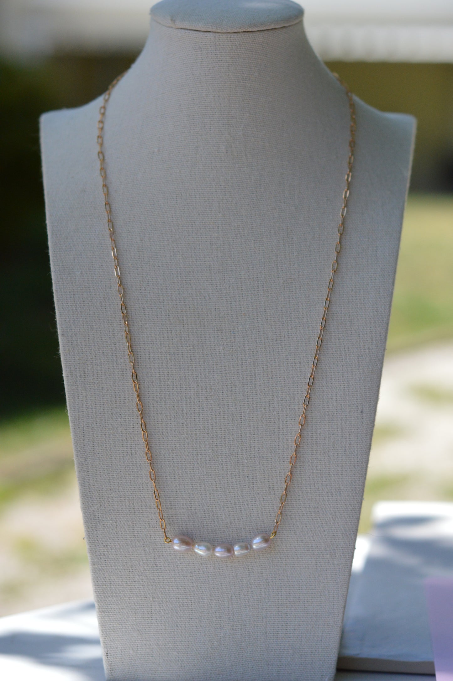 23" Pink & White Freshwater Pearl Necklace – Gold Plated Chain