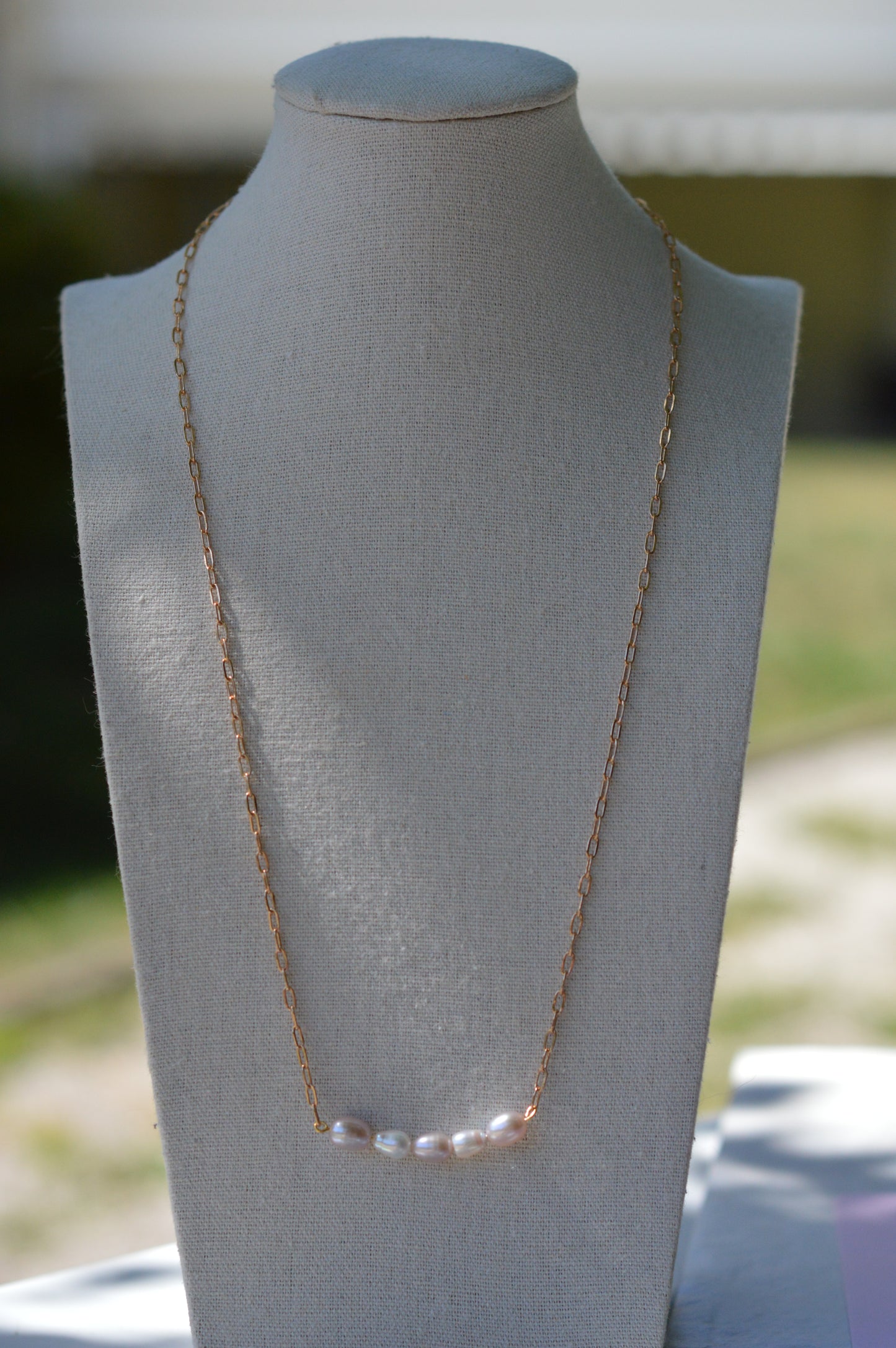 23" Pink & White Freshwater Pearl Necklace – Gold Plated Chain