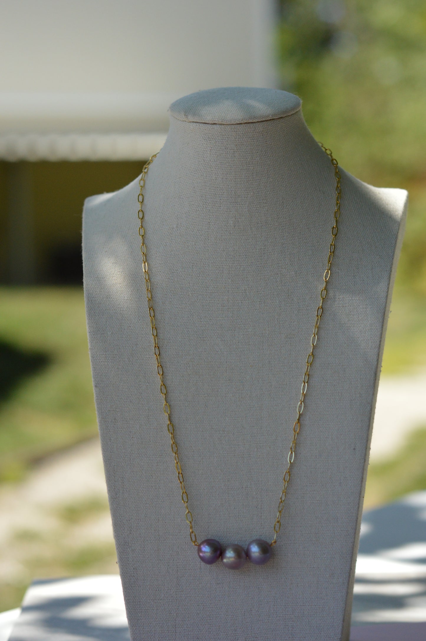 22" Natural Purple Edison Pearl Necklace – Gold Plated Chain