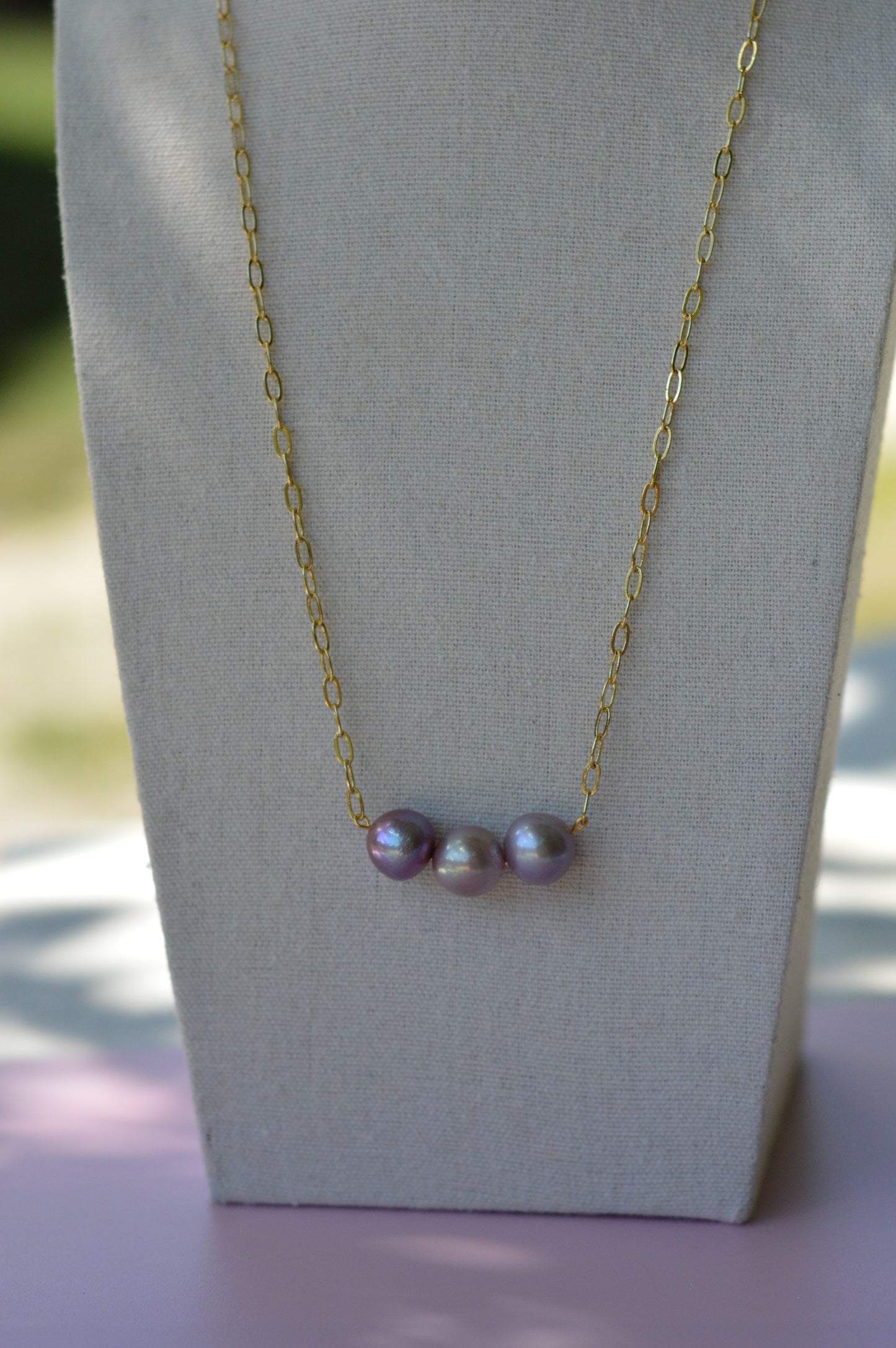 22" Natural Purple Edison Pearl Necklace – Gold Plated Chain