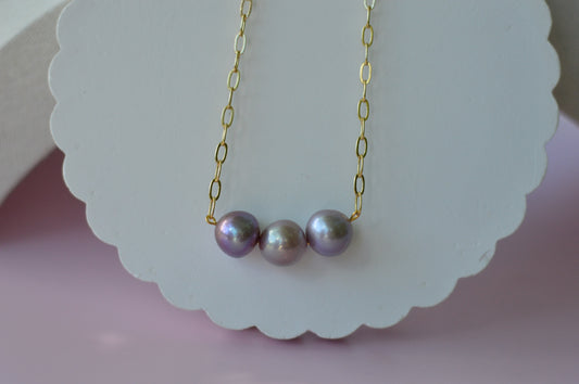 22" Natural Purple Edison Pearl Necklace – Gold Plated Chain
