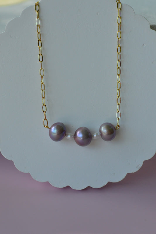 22.5" Natural Purple Edison Pearl & White Rice Pearl Necklace – Gold Plated Chain