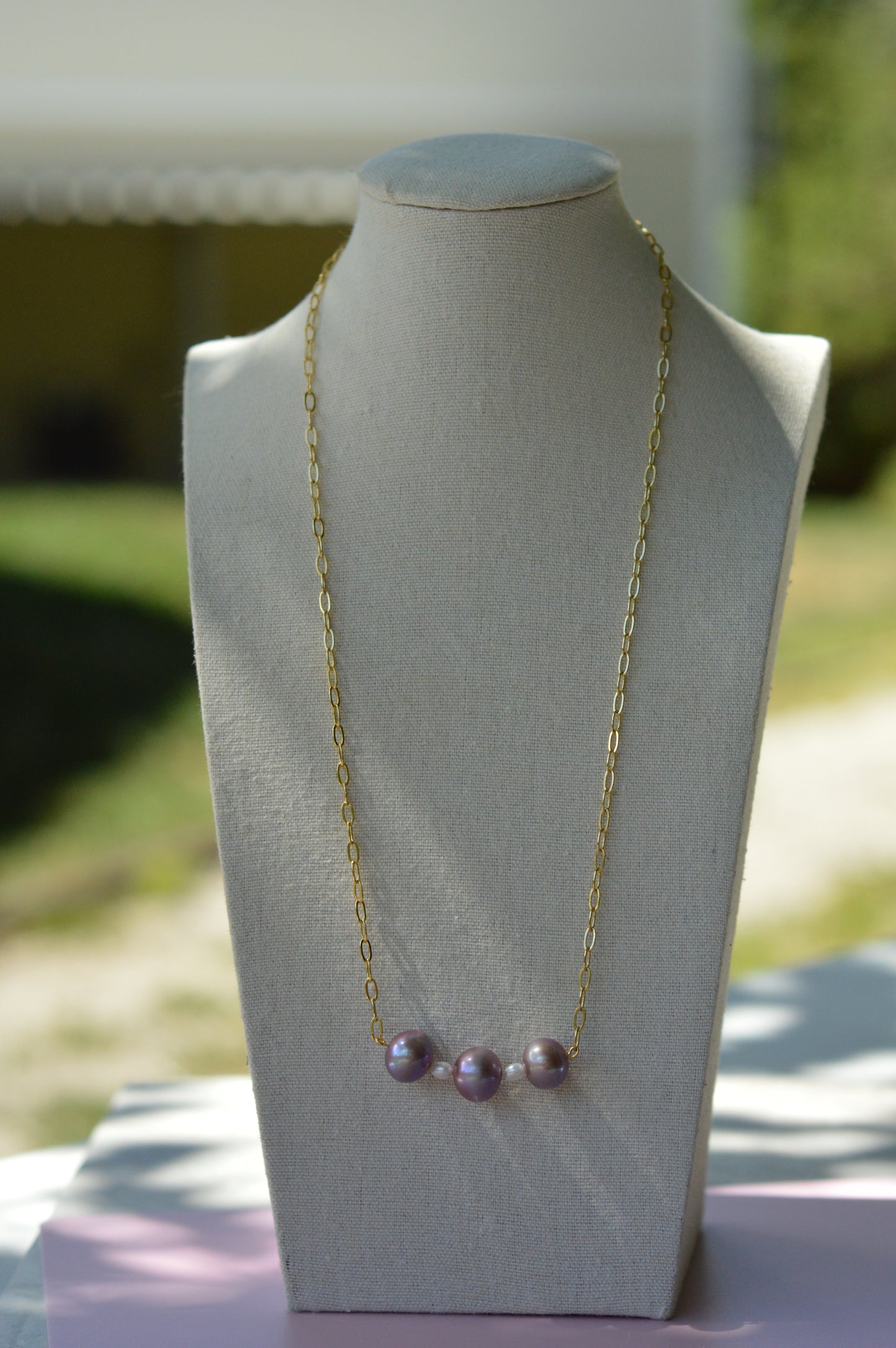 22.5" Natural Purple Edison Pearl & White Rice Pearl Necklace – Gold Plated Chain