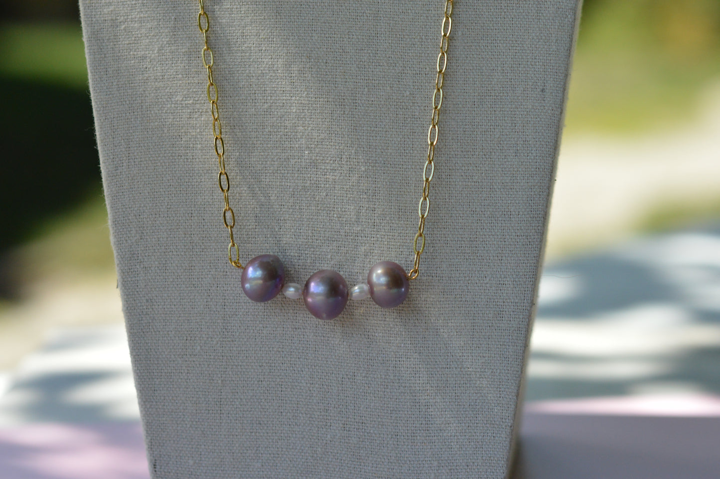 22.5" Natural Purple Edison Pearl & White Rice Pearl Necklace – Gold Plated Chain