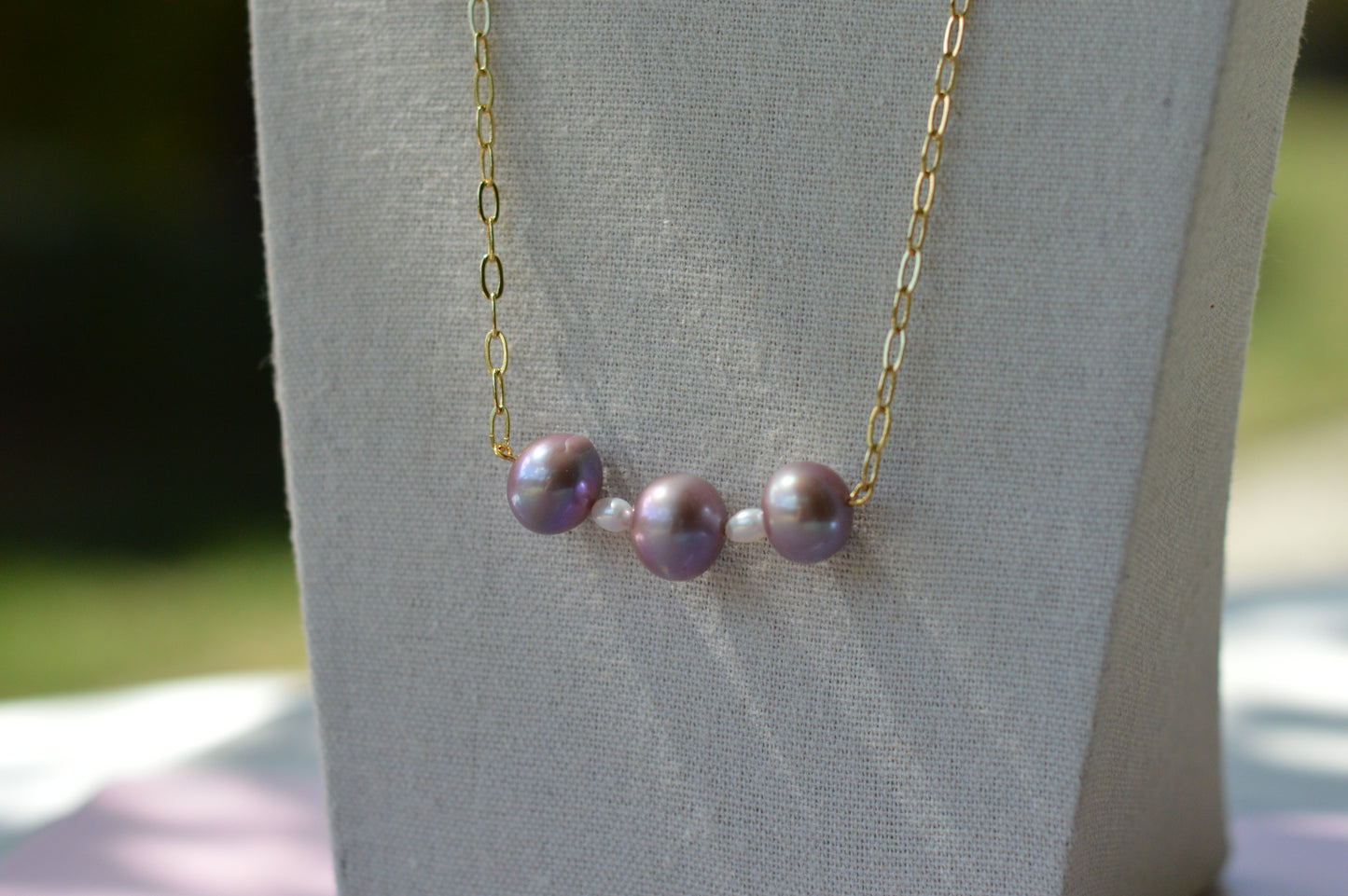 22.5" Natural Purple Edison Pearl & White Rice Pearl Necklace – Gold Plated Chain