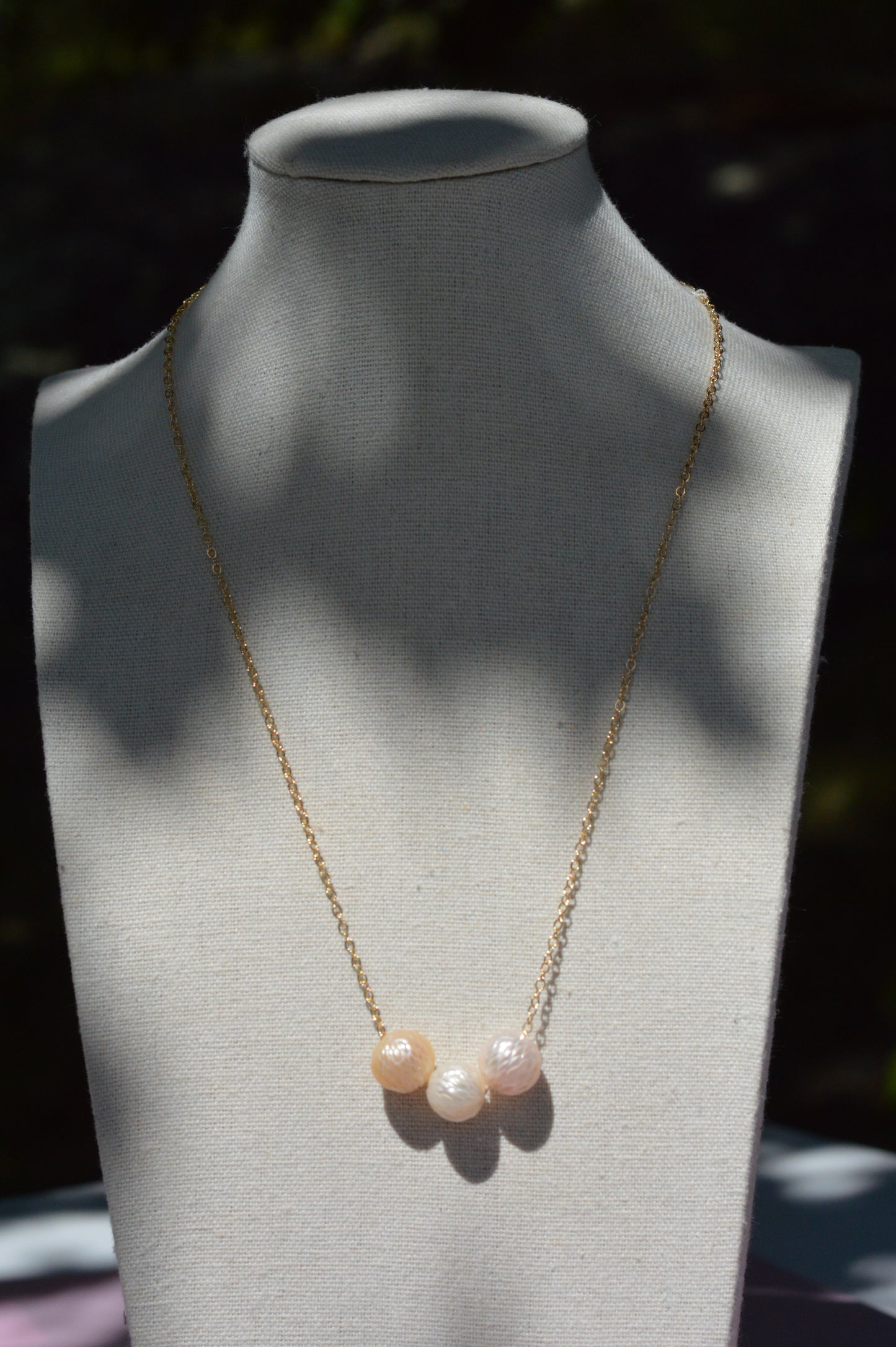 Triple Pastel Hand-Carved Edison Pearl Necklace – 16–19" Gold Filled