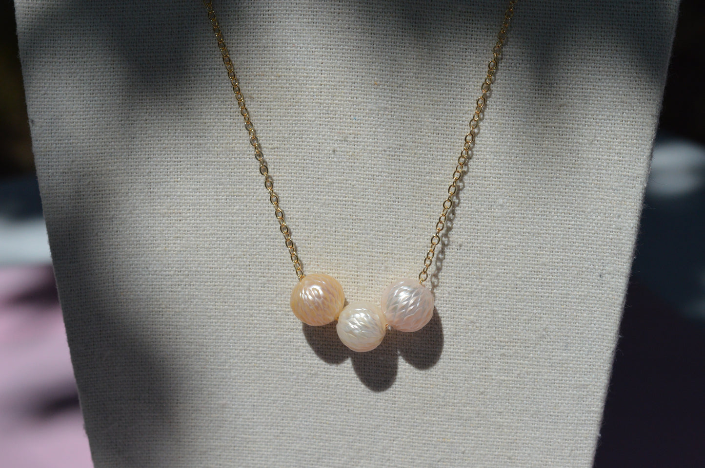 Triple Pastel Hand-Carved Edison Pearl Necklace – 16–19" Gold Filled