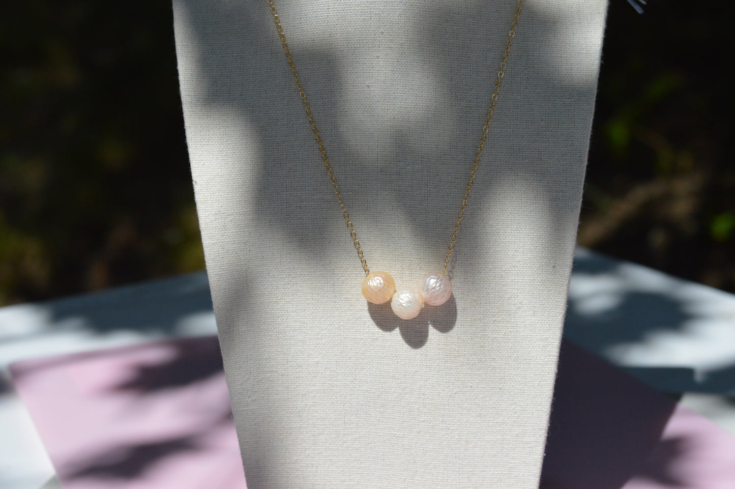 Triple Pastel Hand-Carved Edison Pearl Necklace – 16–19" Gold Filled