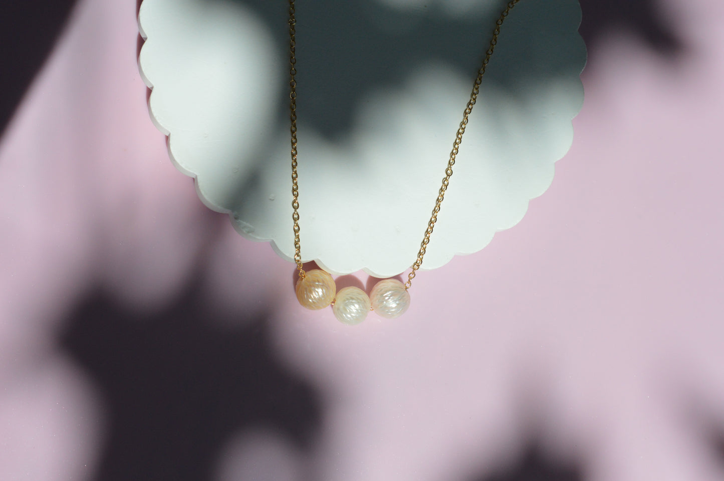 Triple Pastel Hand-Carved Edison Pearl Necklace – 16–19" Gold Filled