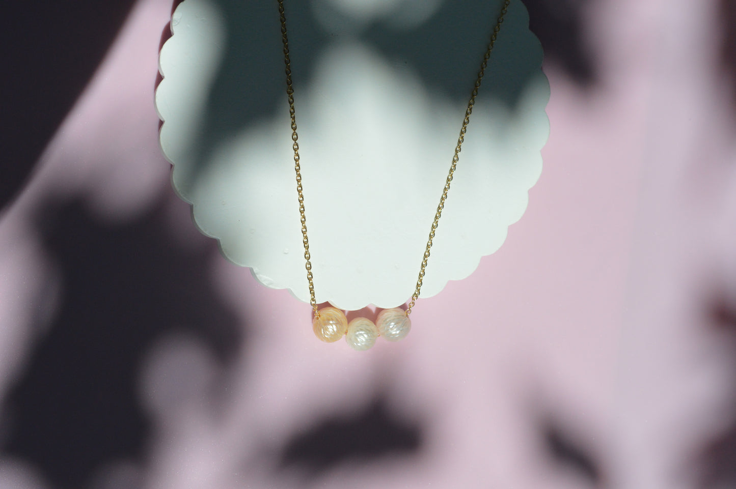 Triple Pastel Hand-Carved Edison Pearl Necklace – 16–19" Gold Filled