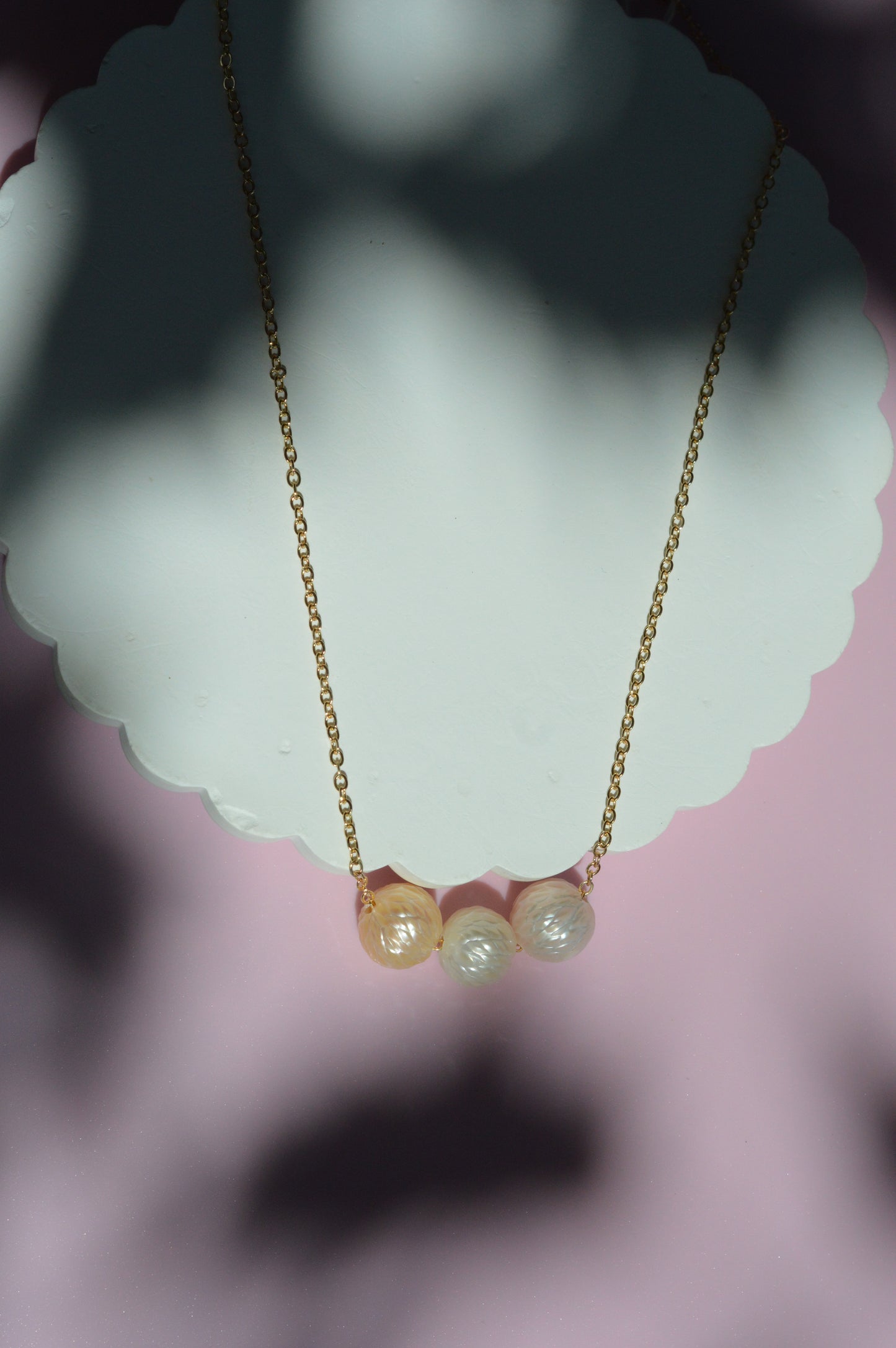 Triple Pastel Hand-Carved Edison Pearl Necklace – 16–19" Gold Filled