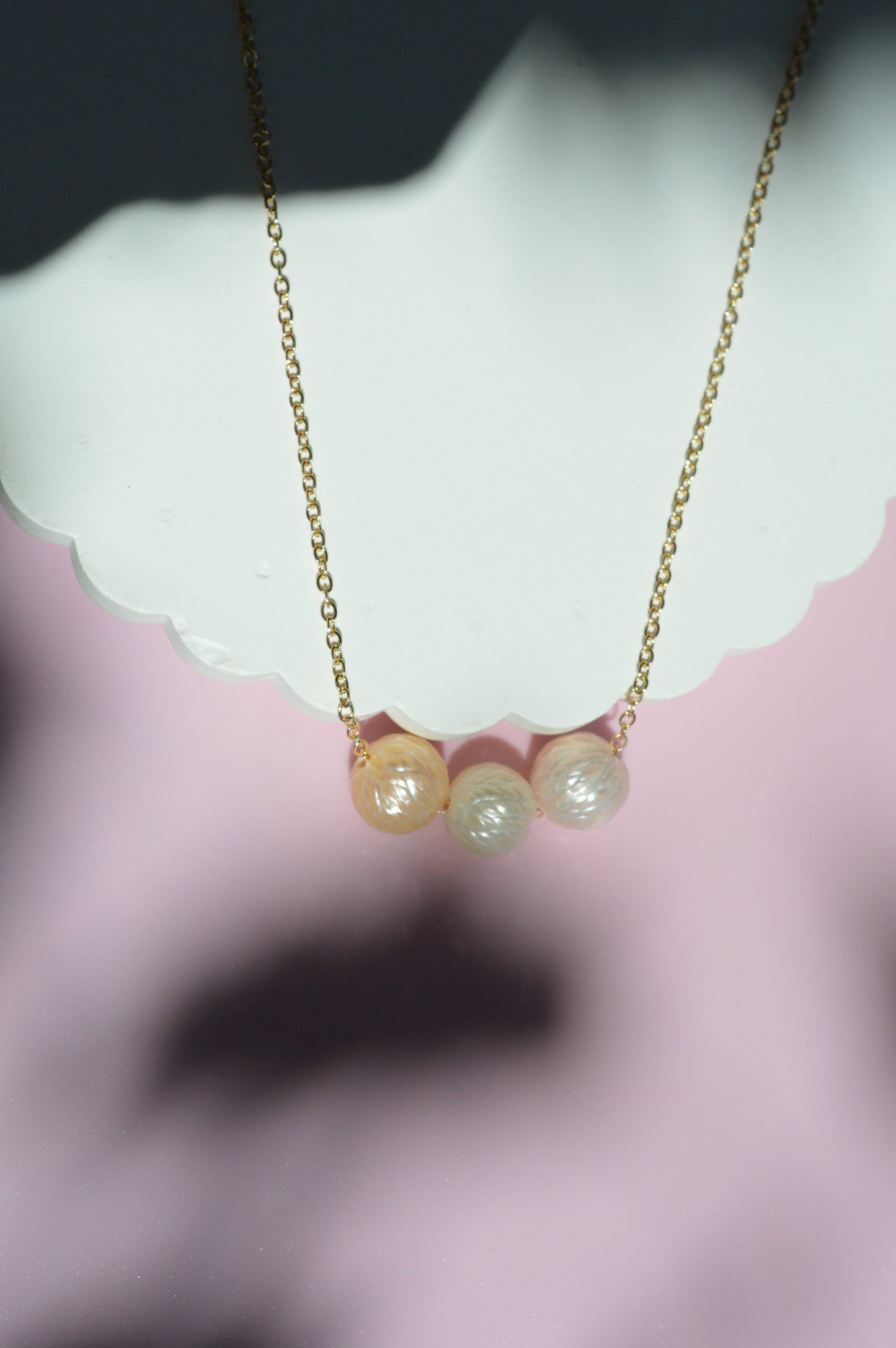 Triple Pastel Hand-Carved Edison Pearl Necklace – 16–19" Gold Filled