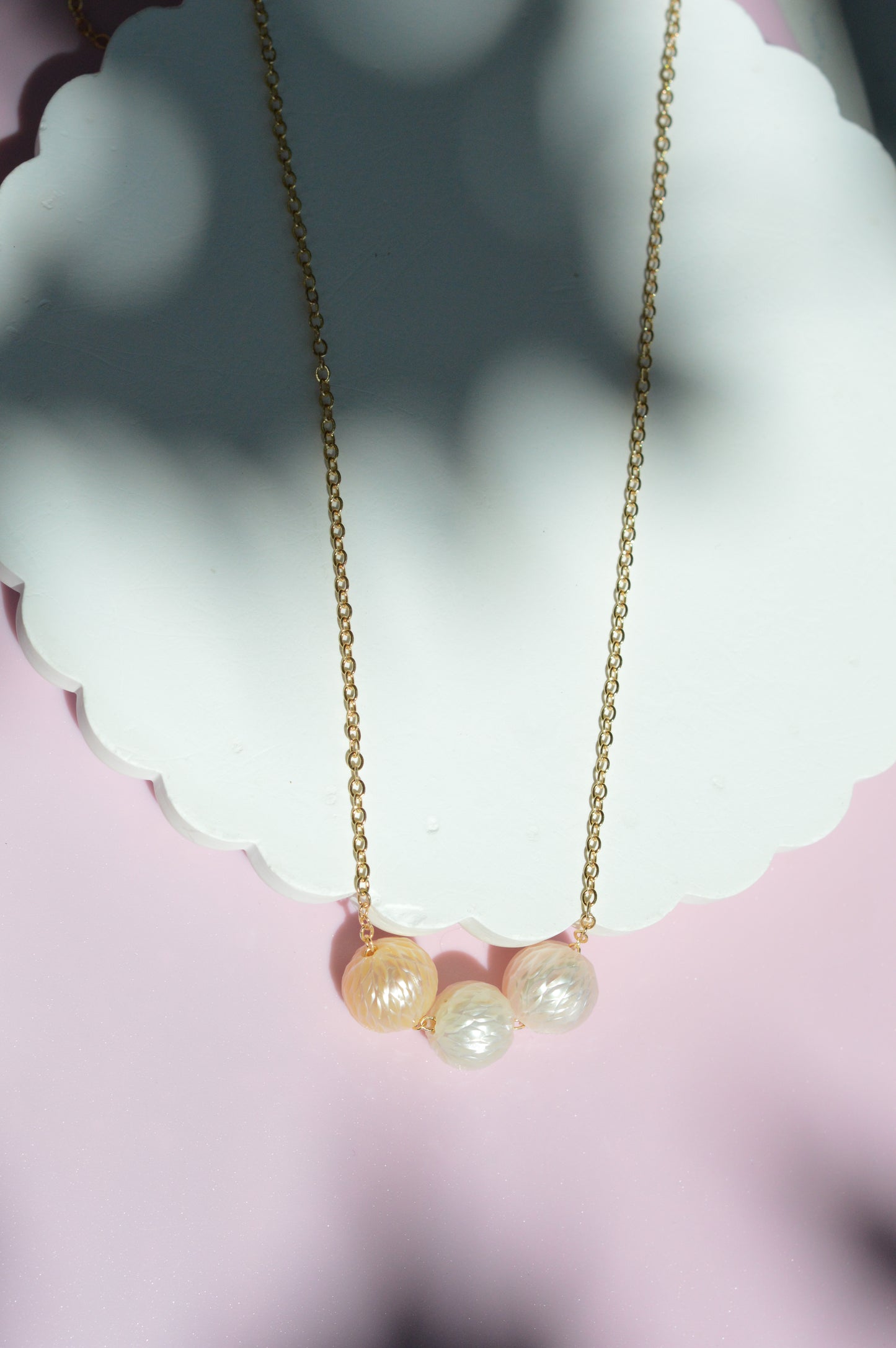 Triple Pastel Hand-Carved Edison Pearl Necklace – 16–19" Gold Filled
