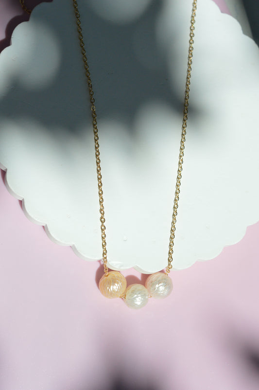 Triple Pastel Hand-Carved Edison Pearl Necklace – 16–19" Gold Filled