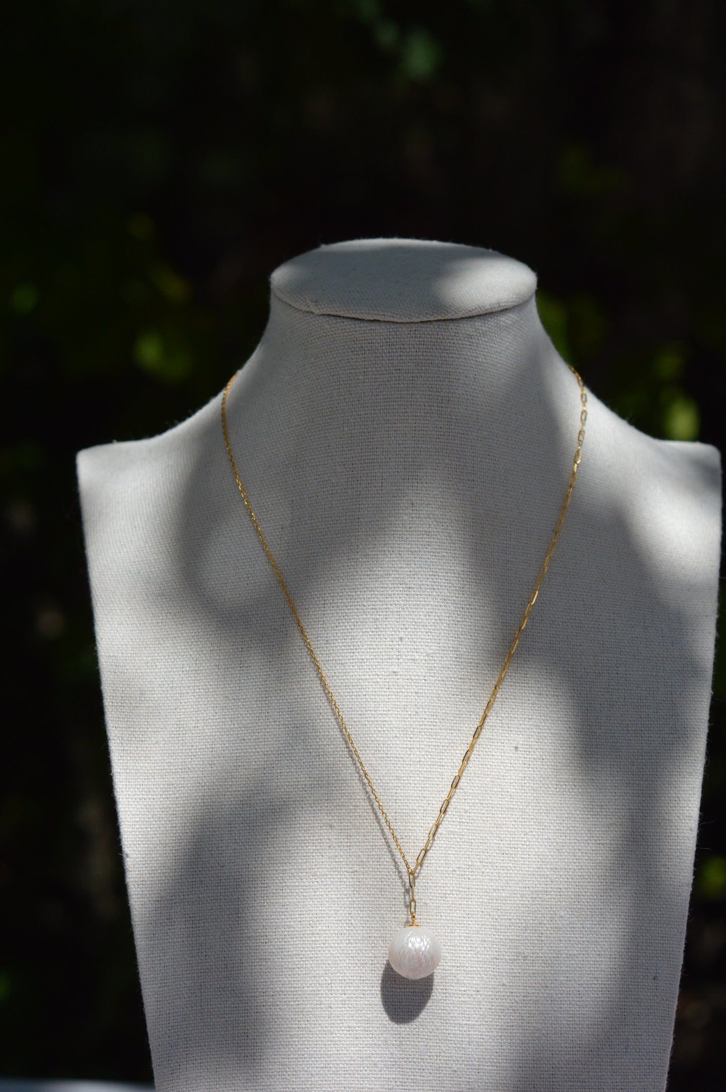 16-18" White Edison Pearl Carved Necklace - Gold Plated Sterling Silver