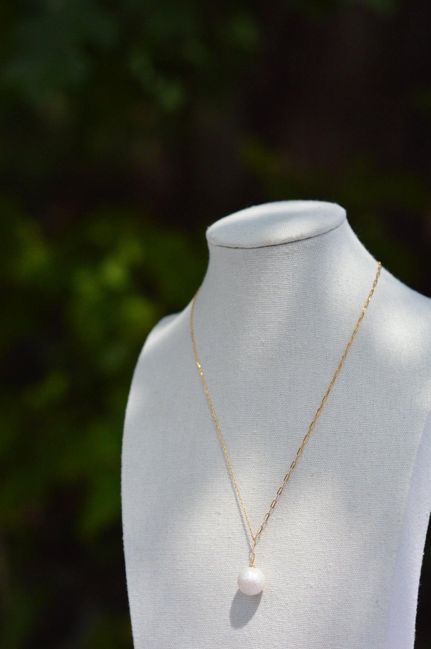 16-18" White Edison Pearl Carved Necklace - Gold Plated Sterling Silver