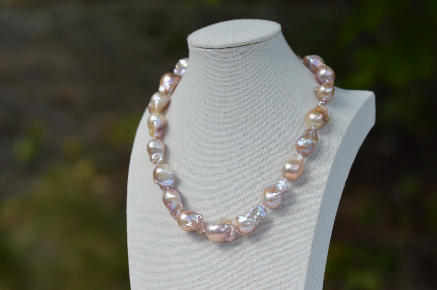 Metallic AAAA Flameball Baroque Pearl Necklace – 17" Sterling Silver