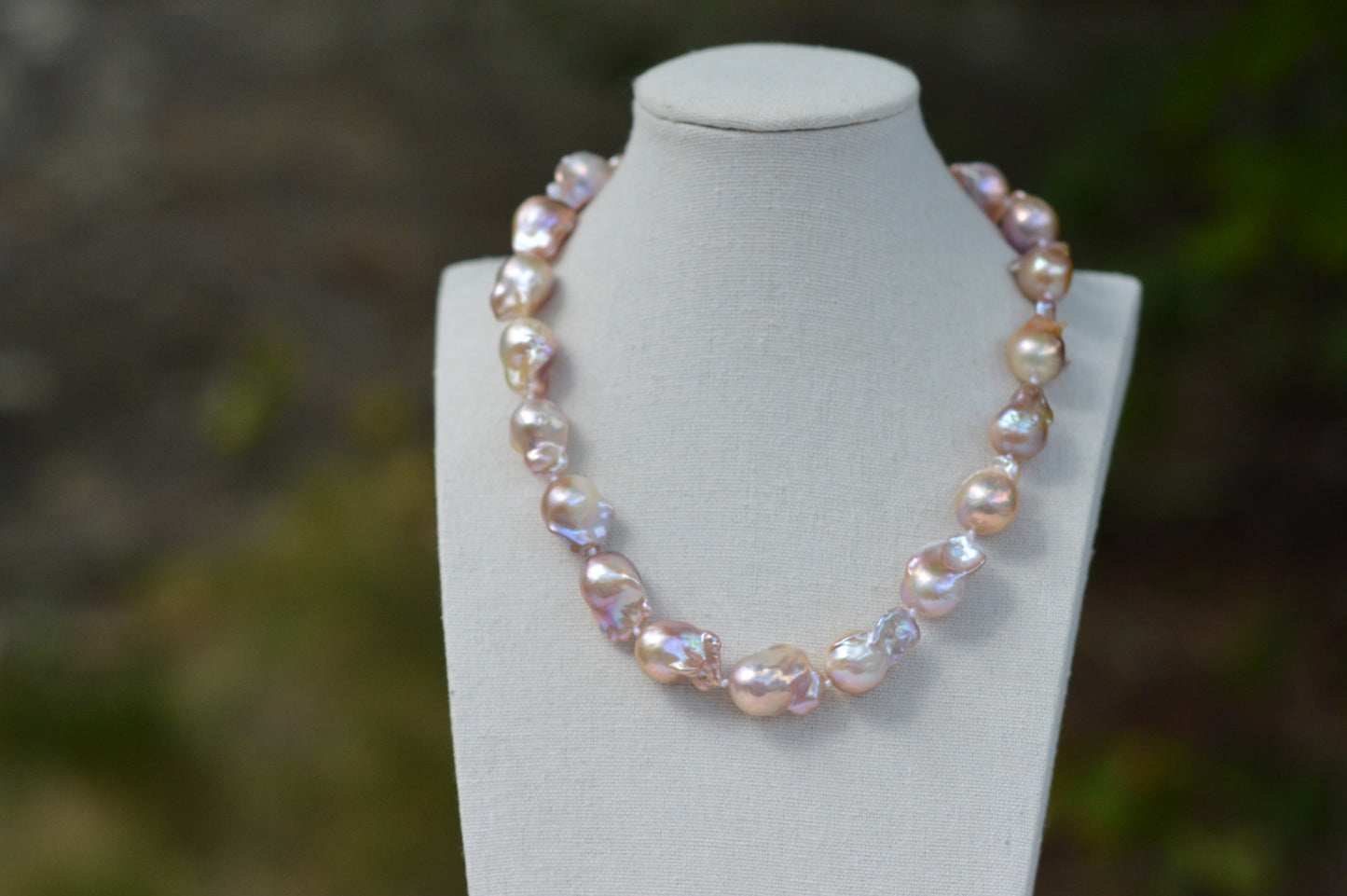 Metallic AAAA Flameball Baroque Pearl Necklace – 17" Sterling Silver