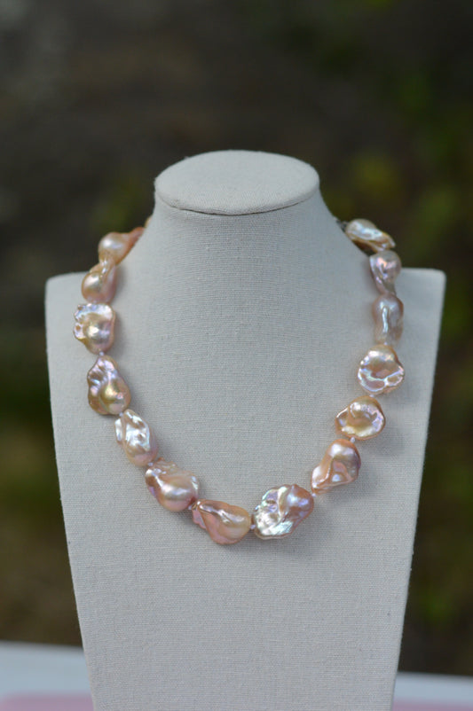 Metallic AAAA Flameball Baroque Pearl Necklace – 17" Sterling Silver