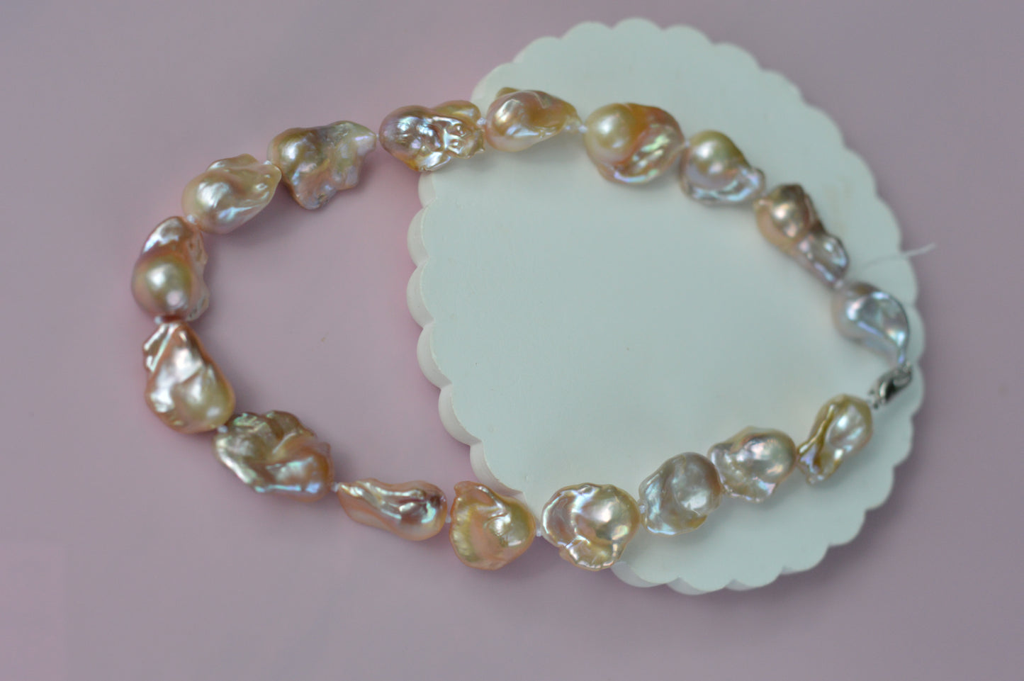 Metallic AAAA Flameball Baroque Pearl Necklace – 17" Sterling Silver