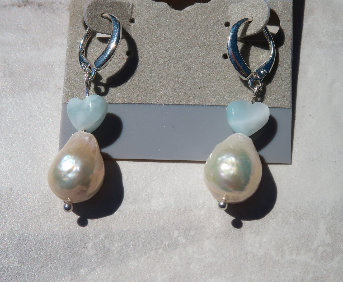 Larimar Heart and Pearl Drop Earrings