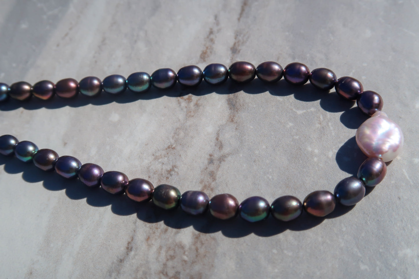 High Luster Peacock & Coin Pearl Necklace - Sterling Silver Clasp