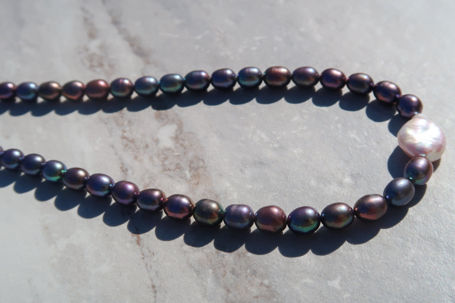 High Luster Peacock & Coin Pearl Necklace - Sterling Silver Clasp