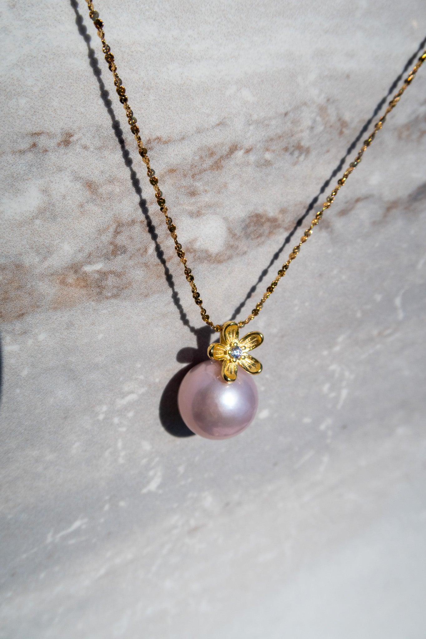 HQ Pink Edison Pearl Flower Necklace