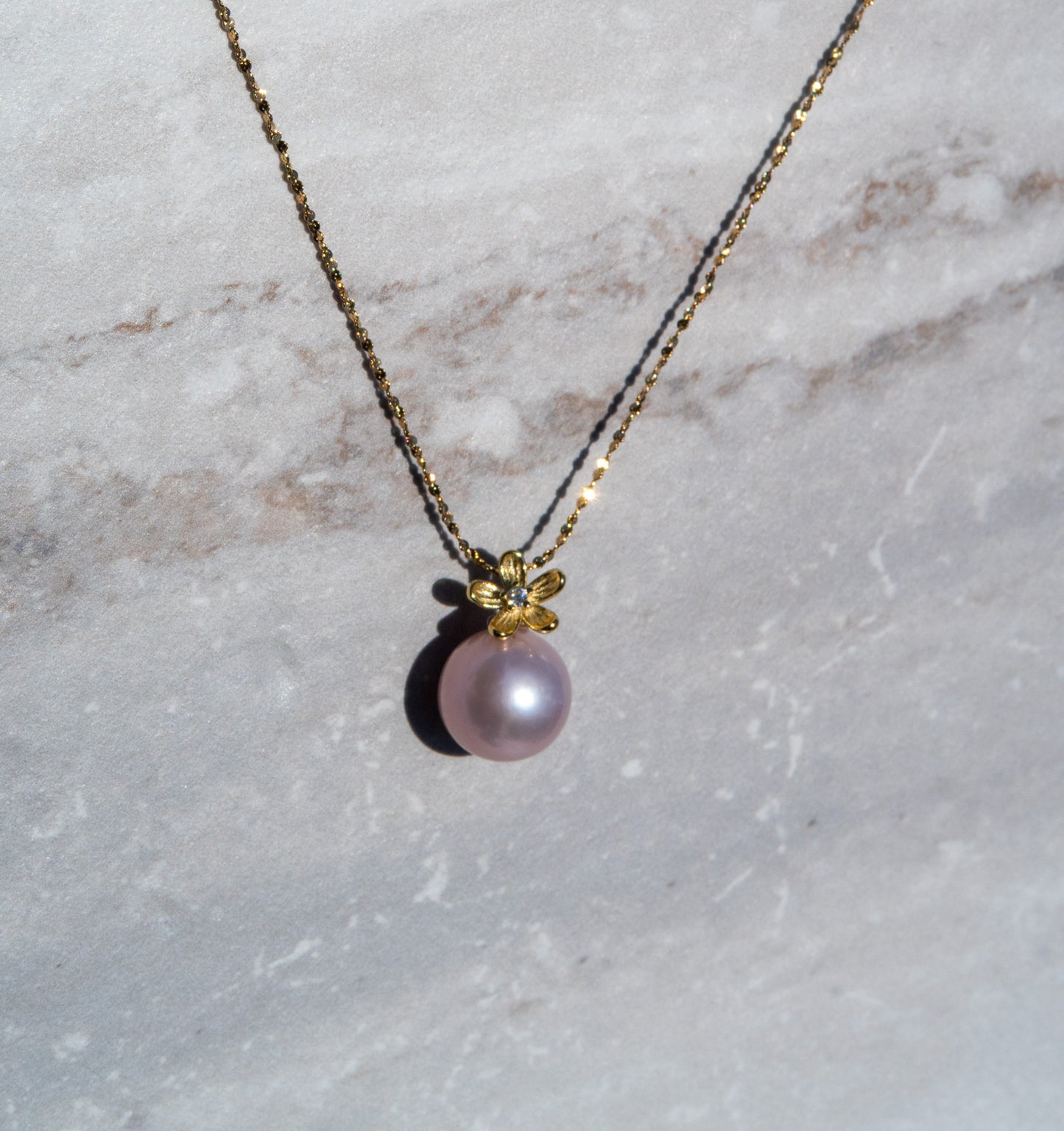HQ Pink Edison Pearl Flower Necklace