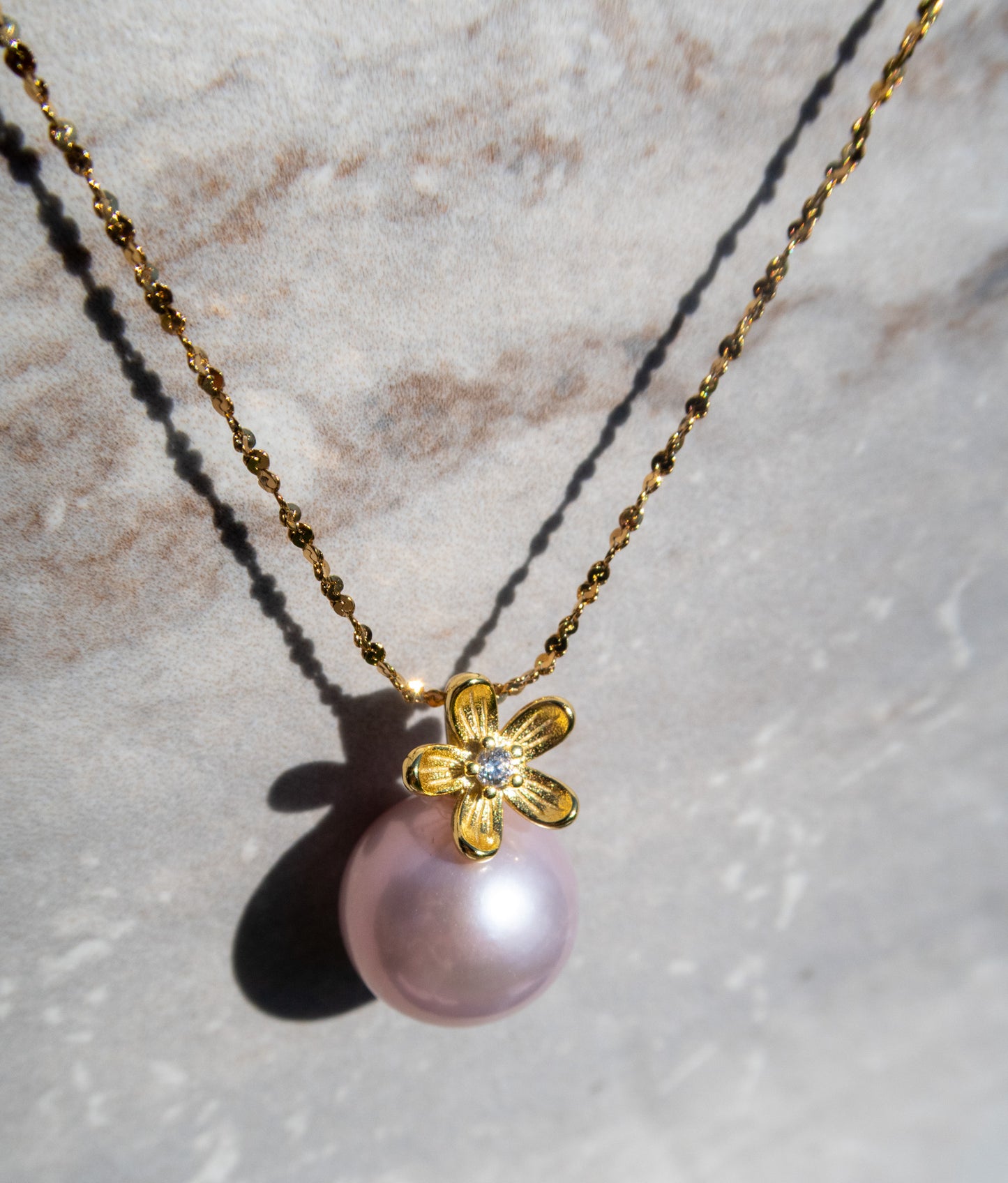 HQ Pink Edison Pearl Flower Necklace