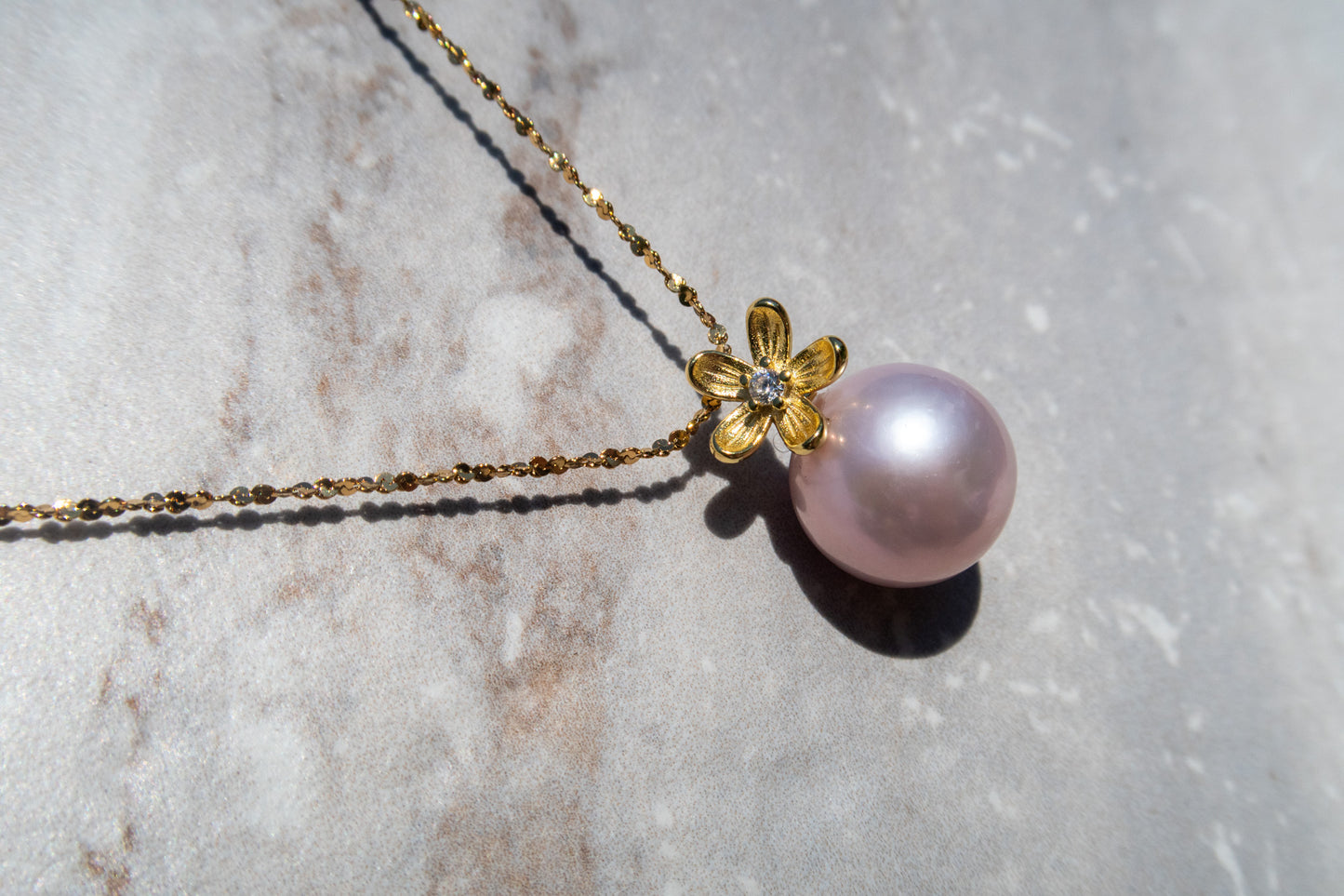 HQ Pink Edison Pearl Flower Necklace