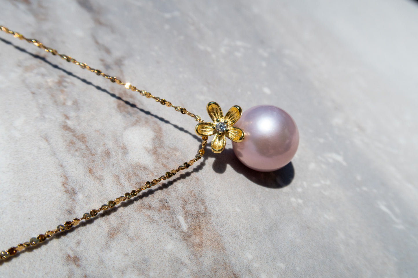 HQ Pink Edison Pearl Flower Necklace