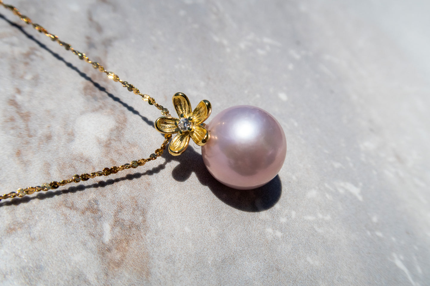 HQ Pink Edison Pearl Flower Necklace