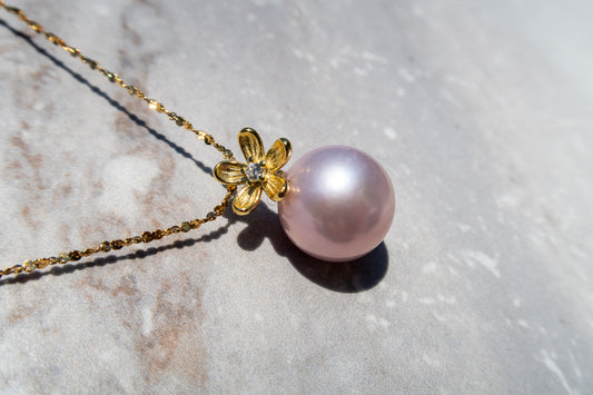 HQ Pink Edison Pearl Flower Necklace