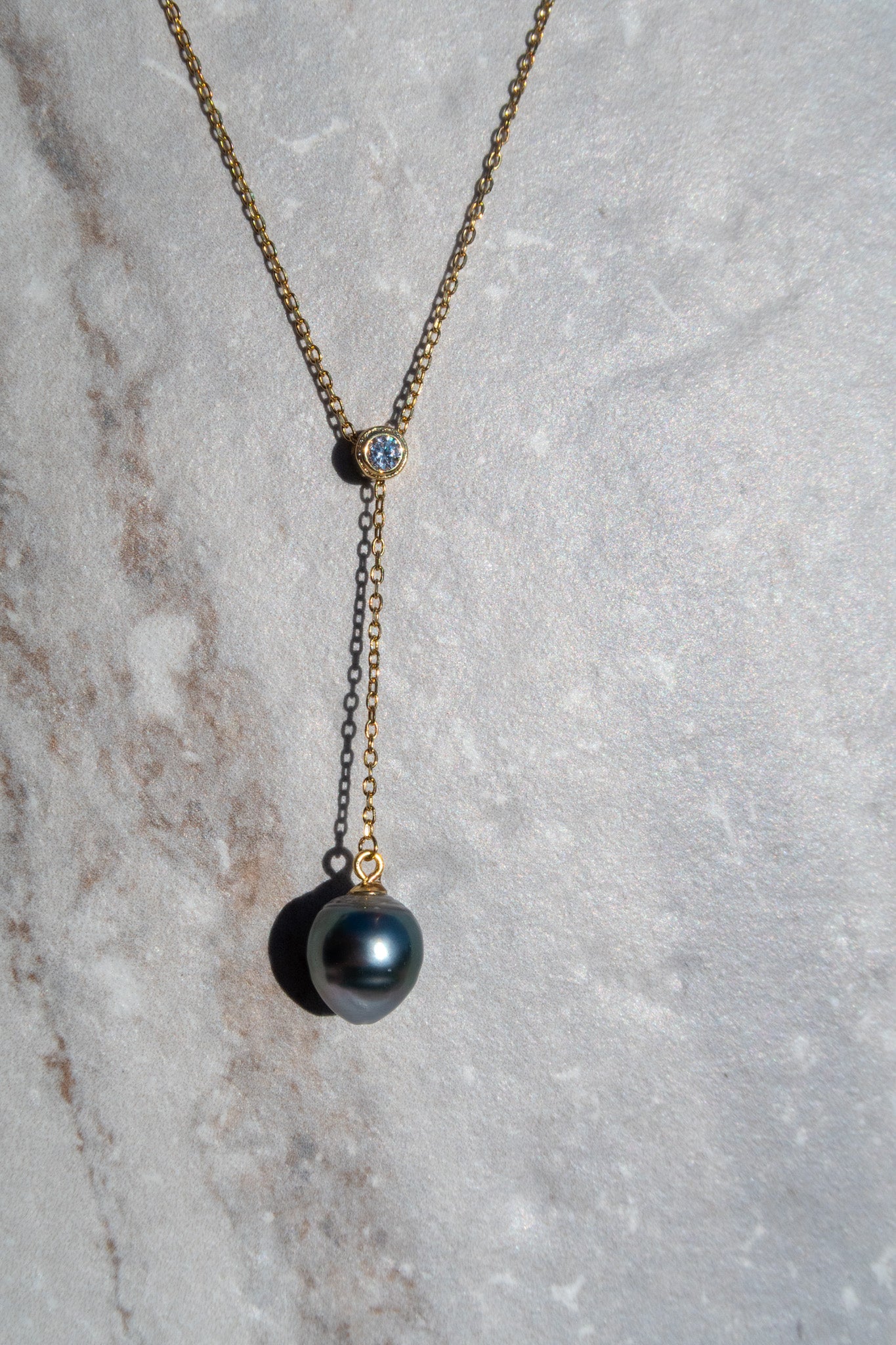 Tahitian Pearl Dangle Necklace - 925 Gold Plated