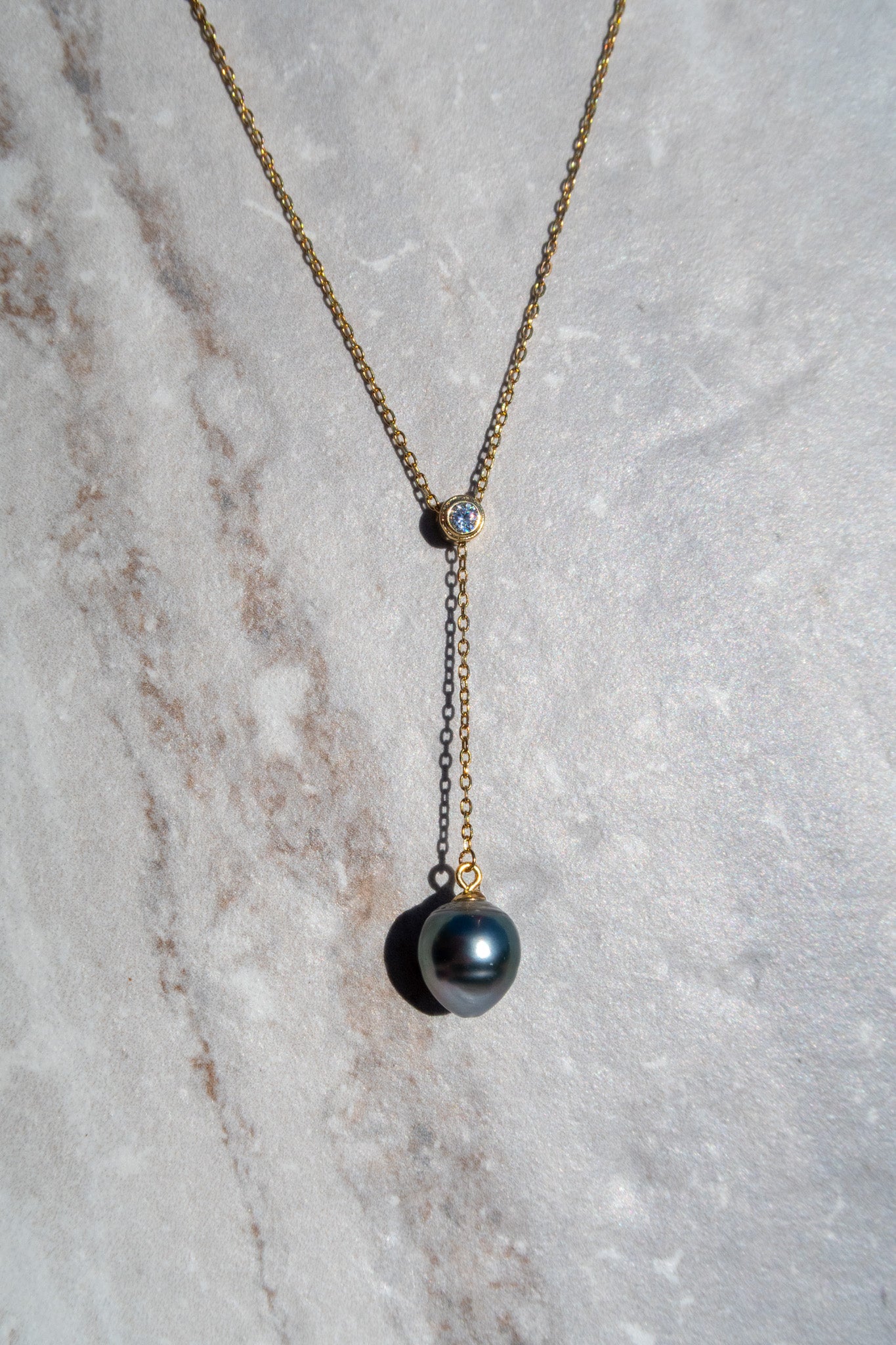 Tahitian Pearl Dangle Necklace - 925 Gold Plated