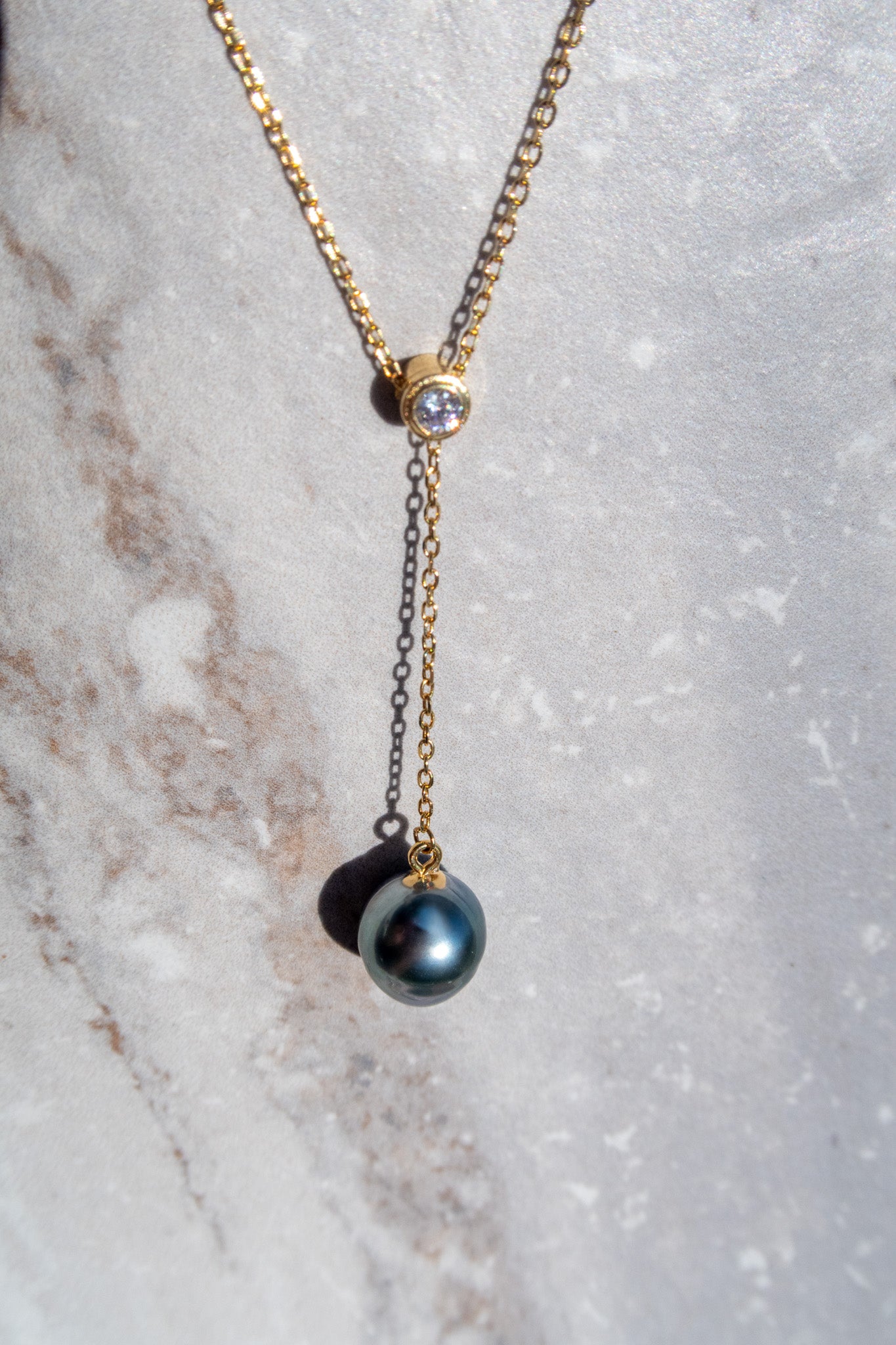 Tahitian Pearl Dangle Necklace - 925 Gold Plated